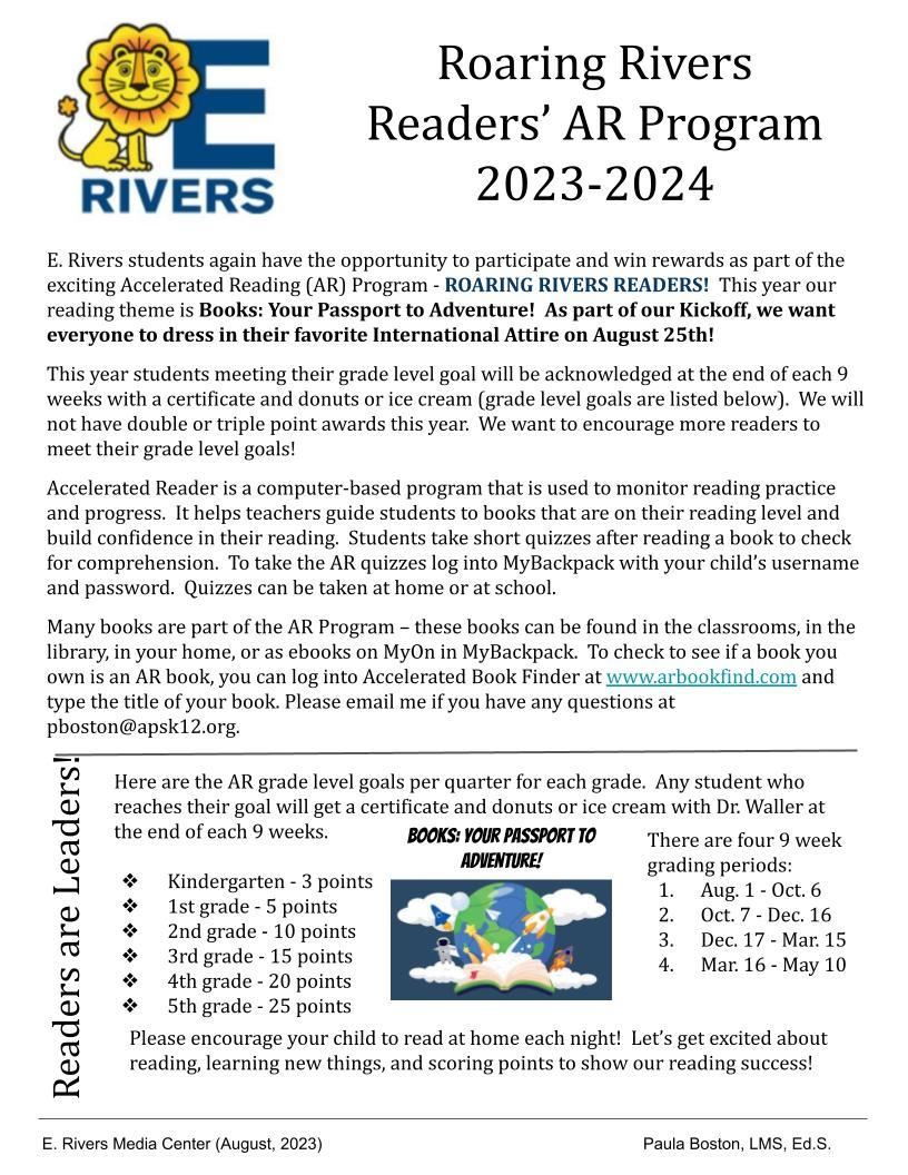 Roaring Rivers Readers' AR Program 2023-2024